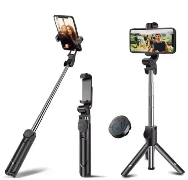 Bluetooth Selfie Tripod Stand and Detachable Wireless Bluetooth Remote, Ultra Compact Selfie Stick for Mobile and All Smart Phones Black Wireless Bluetooth Foldable XT-02 (K10) Mini Tripod Extendable Selfie Stick Monopod Mobile Phone Holder Stand Portable Mo