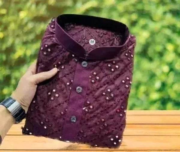 PURPAL SEQUENCE MAN KURTA COTTON WORK EMBRODERY Mo - L