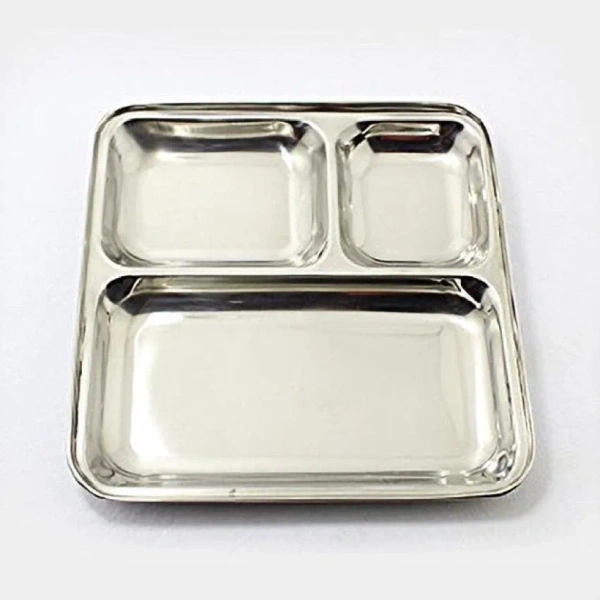 Steel Bhojan Thaal 3 Partition (22cm x 22cm)