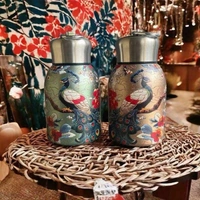 300ml Vacuum Insulated Travel Mug: Double-Walled Stainless Steel, Gold Finish with Traditional Chinese Art, Leak-Proof Business Thermos