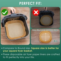 100 PCS Square Air Fryer Paper Liners (8-Inch) | Disposable Oil-Proof Parchment Sheets