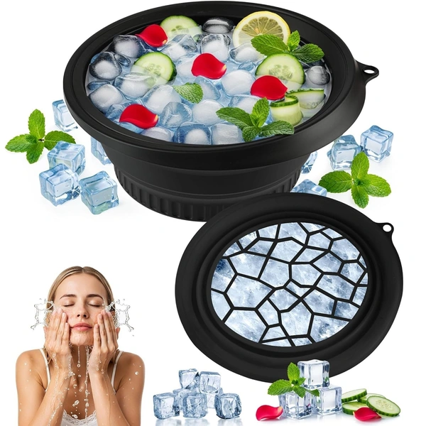 Premium Facial Ice Bath Bowl with Built-In Tray | Collapsible Silicone Face Plunge Tool