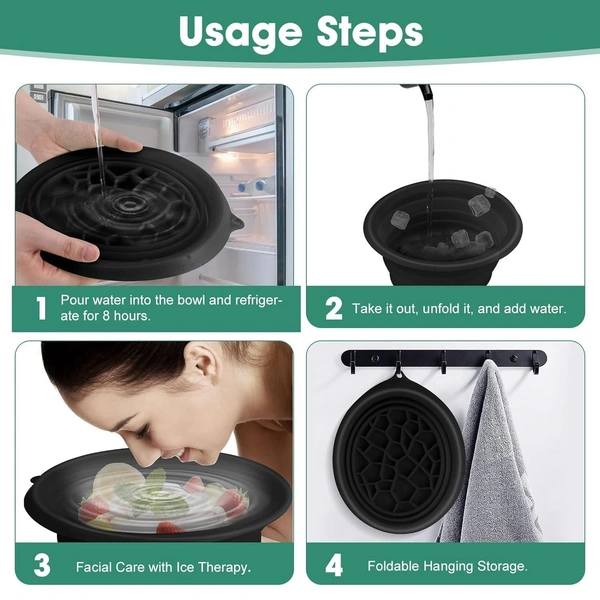 Premium Facial Ice Bath Bowl with Built-In Tray | Collapsible Silicone Face Plunge Tool