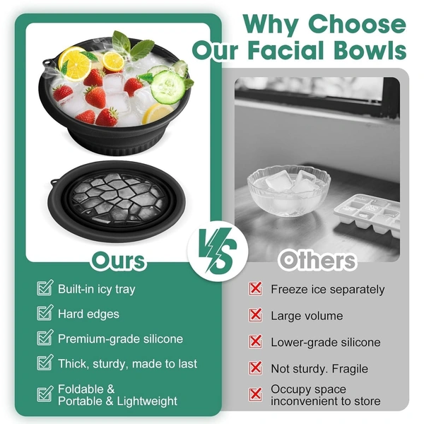 Premium Facial Ice Bath Bowl with Built-In Tray | Collapsible Silicone Face Plunge Tool