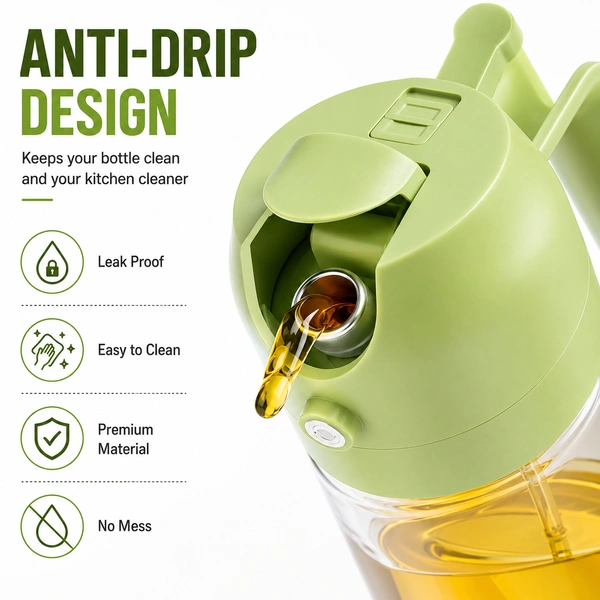 2-in-1 Oil Sprayer & Dispenser Bottle 550ml – Glass Olive Oil Spray Bottle for Cooking, BBQ, Air Fryer, Salad & Kitchen | Leak-Proof, Refillable