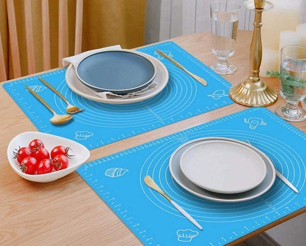 Premium Non-Stick Silicone Roti & Baking Mat (50x40 cm) | Blue Chapati Atta Kneading Mat