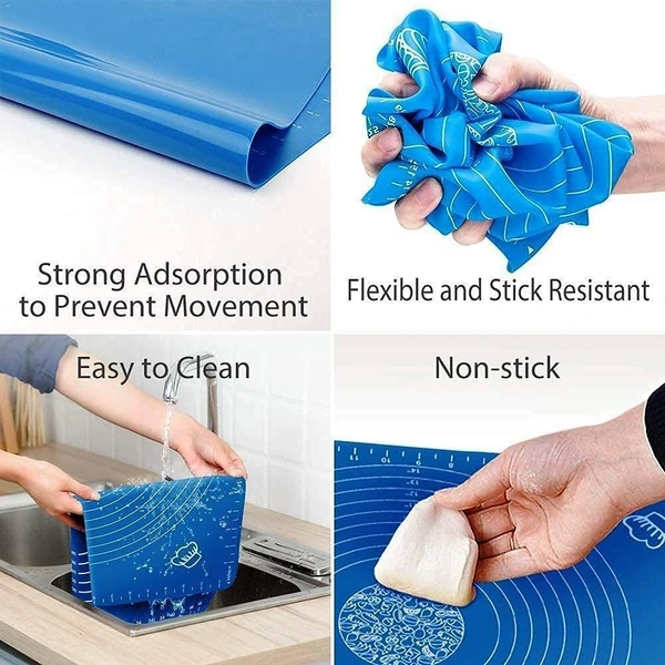 Premium Non-Stick Silicone Roti & Baking Mat (50x40 cm) | Blue Chapati Atta Kneading Mat