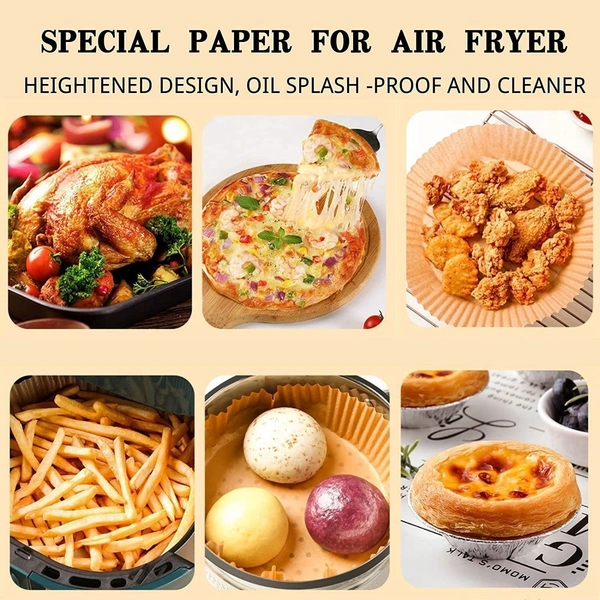 50 PCS Round Air Fryer Paper Liners | Disposable Non-Stick Parchment Sheets