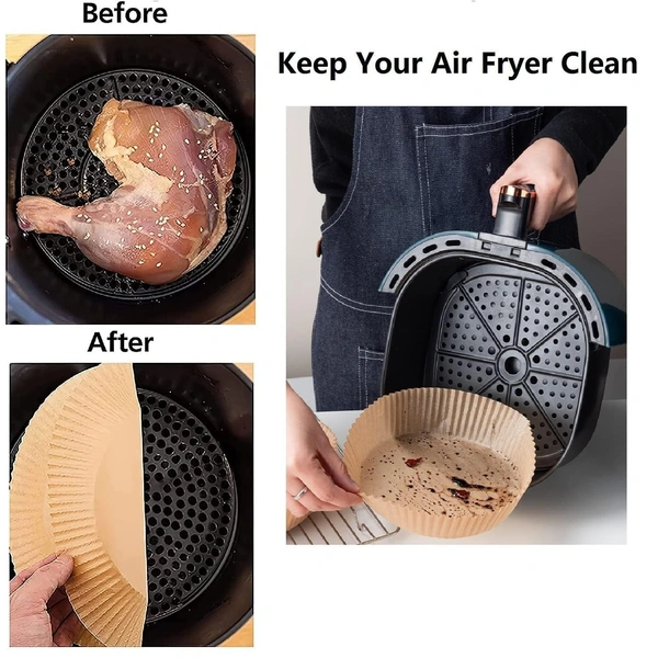 50 PCS Round Air Fryer Paper Liners | Disposable Non-Stick Parchment Sheets