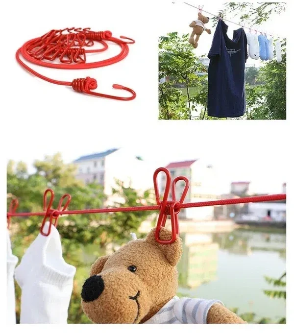 ELASTIC CLOTH DRYING ROPE WITH 12 METAL CLIP