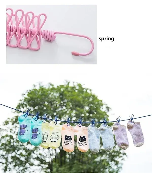 ELASTIC CLOTH DRYING ROPE WITH 12 METAL CLIP