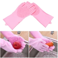 (1 PAIR) DISHWASHING GLOVES WITH SCRUBBER