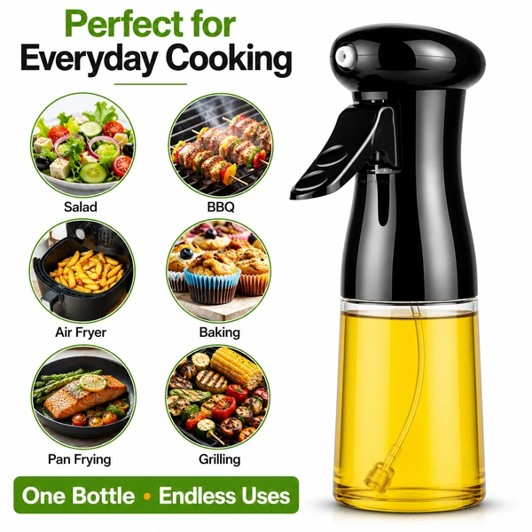2-in-1 Oil Sprayer & Pourer Bottle for Cooking | Olive Oil Spray Bottle | Leak-Proof, BPA-Free, Refillable Fine Mist Oil Dispenser for Air Fryer, BBQ, Salad & Kitchen (210ml)