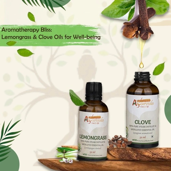 Aashman Ayurveda Lemongrass & Clove Pure Steam Distilled Essential Oil - COMBO