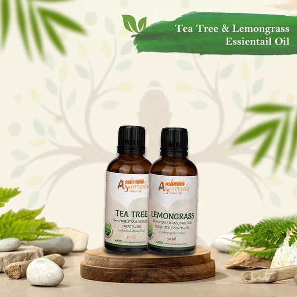 Aashman Ayurveda Lemongrass & Tea Tree Pure Steam Distilled Essential Oil - COMBO