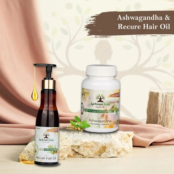 Aachman Veda Recure Hair Oil & Ashwagandha Capsules - COMBO