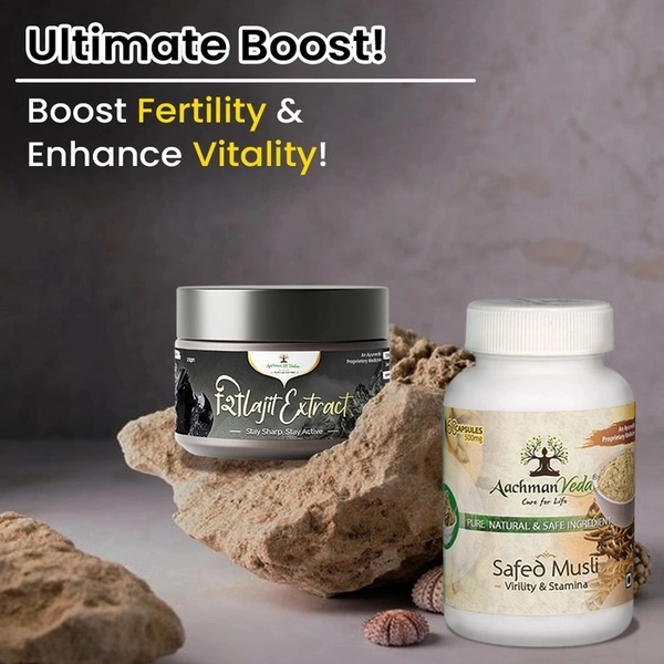Aachman Veda Shilajit Extract Powder & Safed Musli Capsules - COMBO