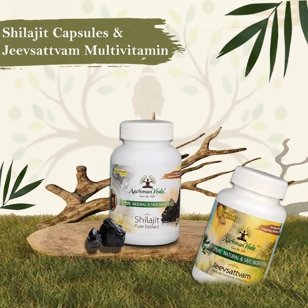 Aachman Veda Shilajit & Jeevsattvam (Multivitamin) Veg Capsules - COMBO