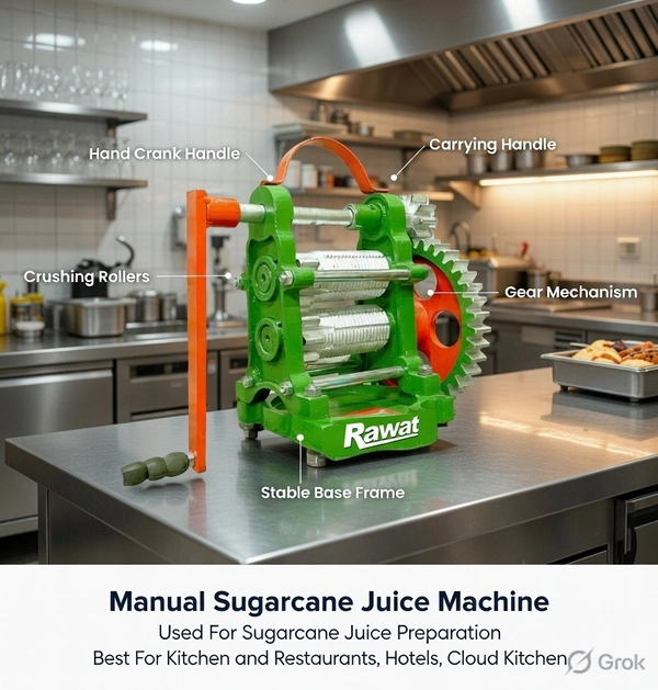 Rawat Manual Sugarcane Juice Machine (CI) – Portable Hand-Operated Sugarcane Juicer
