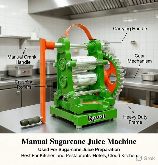 Rawat Manual Sugarcane Juice Machine (CI) – Portable Hand-Operated Sugarcane Juicer