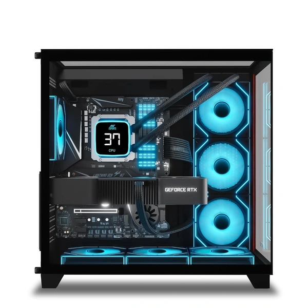 Ant Esports Crystal Wood ATX Mid-Tower Computer Case/Gaming Cabinet with Type-C - Black | Support ATX, Micro-ATX, Mini-ITX | Pre-Installed 4 ARGB Infinity Mirror Fans - Black