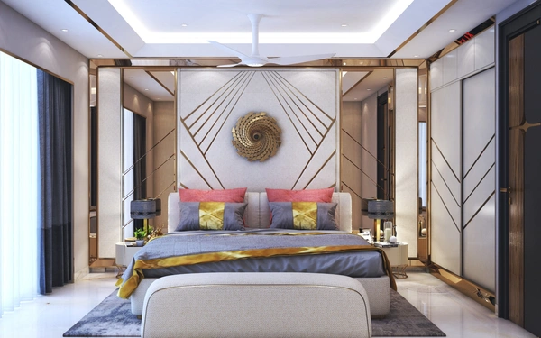 Blonde Roast Bed | Premium Upholstered Bed with Stylish Golden Accents - Customised Wallpaper