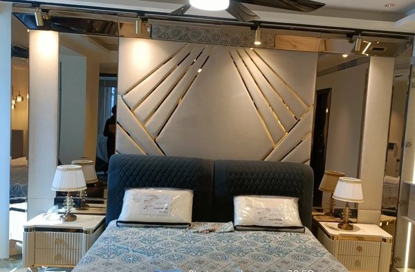 Blonde Roast Bed | Premium Upholstered Bed with Stylish Golden Accents - Customised Wallpaper