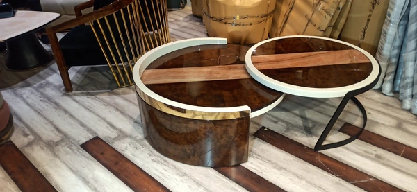 Center Table Veneer n Stone – Luxurious Veneer Finish Center Table with Stone Top