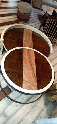 Center Table Veneer n Stone – Luxurious Veneer Finish Center Table with Stone Top