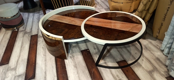 Center Table Veneer n Stone – Luxurious Veneer Finish Center Table with Stone Top