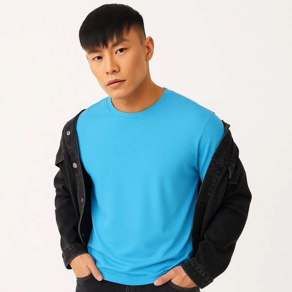 Premium Cotton T-Shirt for Men | Solid Sky Blue