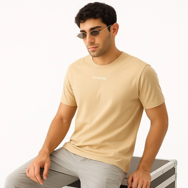 Aramas Originals Men’s Premium Cotton Regular Fit T-Shirt – Cream with “Dragon Guerreiro” Graphic Print - S, Cream, 220g, 1