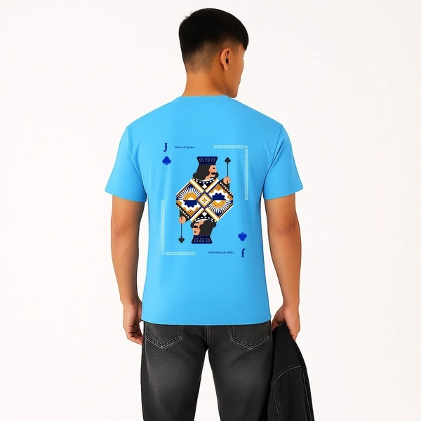 Men’s Premium Cotton Regular Fit T-Shirt – Sky Blue with “Joker Card” Graphic Print