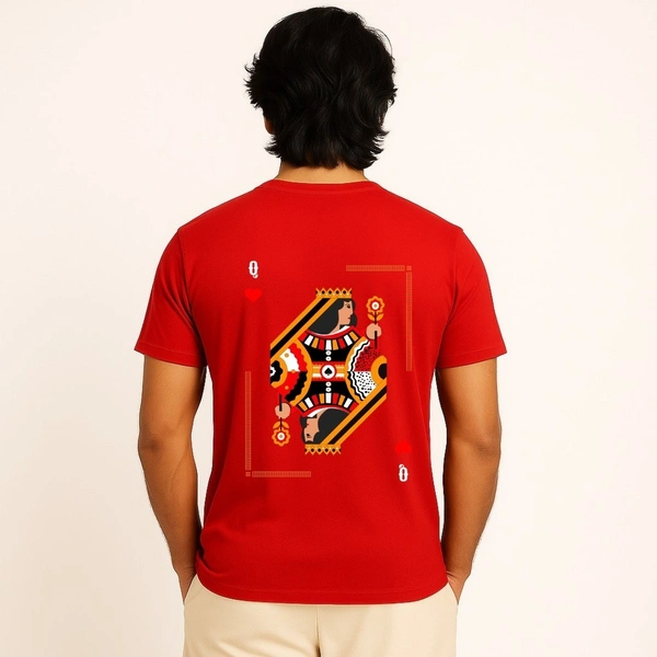 Men’s Premium Cotton Regular Fit T-Shirt – Red with “Queen Card” Graphic Print