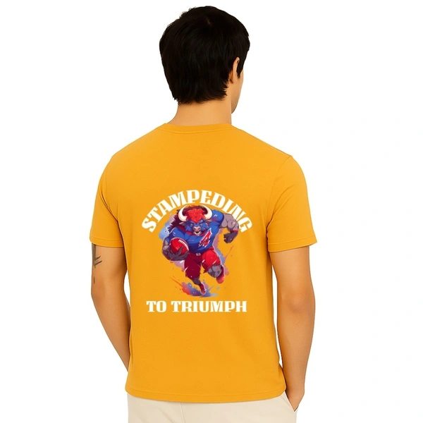 Men’s Premium Cotton Regular Fit T-Shirt – Yellow with “Stampeding to Triumph” Graphic Print
