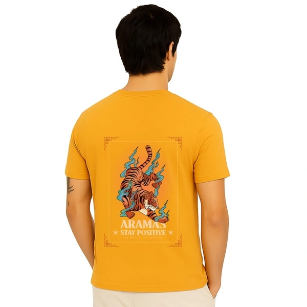 Men’s Premium Cotton Regular Fit T-Shirt – Yellow with “Stay Positive” Graphic Print