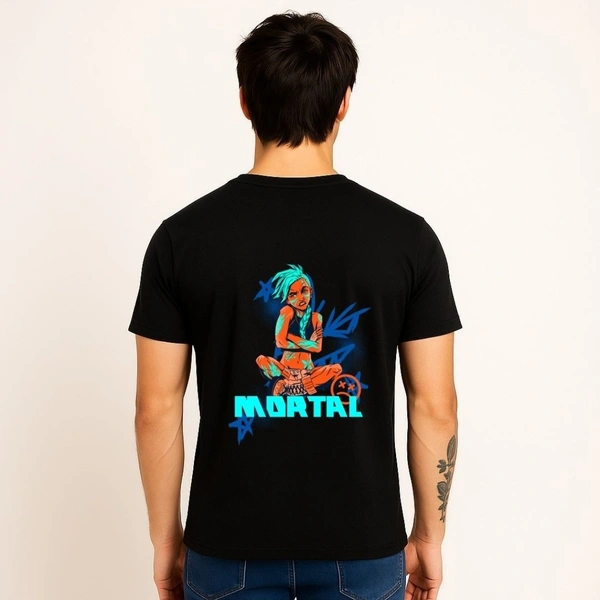 Men’s Premium Cotton Regular Fit T-Shirt – Black with “Mortal” Graphic Print