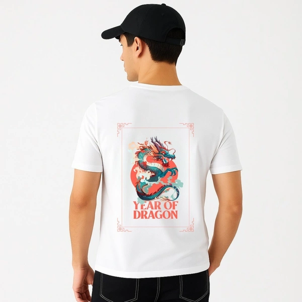 Men’s Premium Cotton Regular Fit T-Shirt – White with “Year of Dragon” Graphic Print