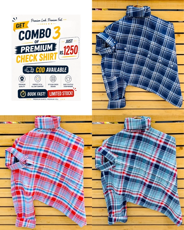 Tommy Check Shirts (Pack of 3) - XL 42