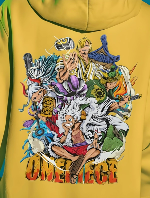 One piece Backprint Anime Hoodies - Yellow, L