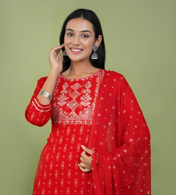 Dupatta Set - Red, L