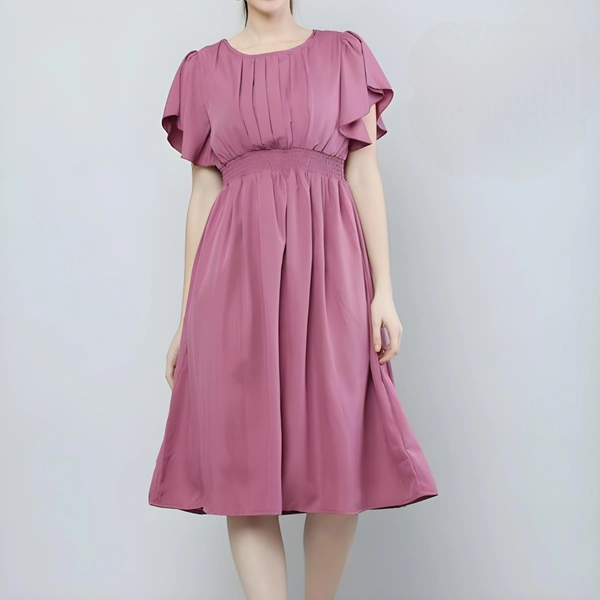 BUCCLY Women's Solid Boat Neck Pink Dresses - Pink Flamingo, M