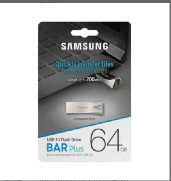 Samsung Bar Plus 64GB USB 3.1 Flash Drive with Integrated Keyring, Black