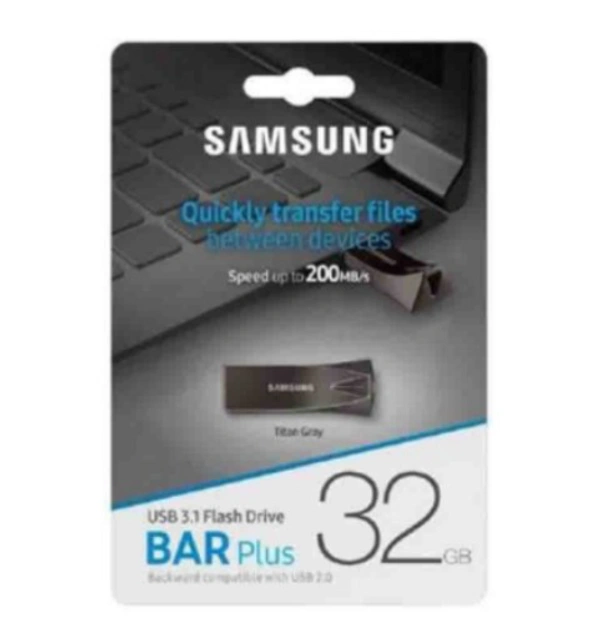 Samsung Bar Plus 32GB USB 3.1 Flash Drive with Integrated Keyring, Black