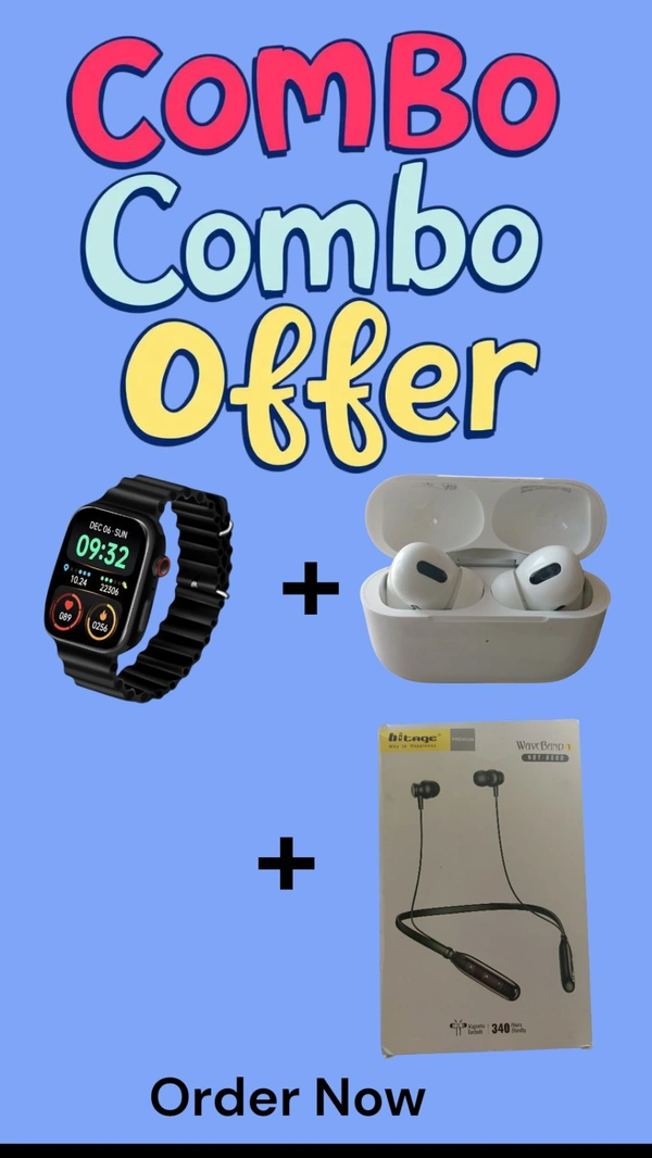 Combo Offer For.. Smart Watch+Earbuds+Neckband 