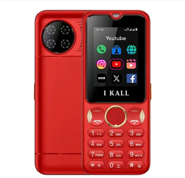 I Kall IKALL I8 4G Feature Phone | 2.4-Inch Display, 2500mAh Battery, Type-C Charging | Dual SIM | Preloaded Apps – Facebook, YouTube | Keypad Mobile (Red