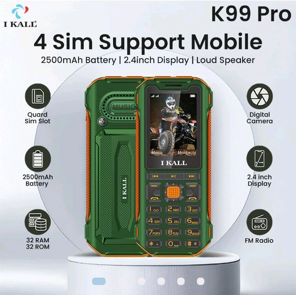 I Kall K99 Pro Keypad Mobile With In Built Power Bank Usb Port-Green - Pine Green