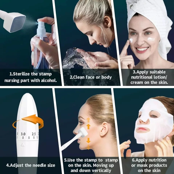 Z + Derma Stamp Adjustable Pen For men and Women | Microneedle Pen for Face Body & Hair & Beard Growth & Acne Scars - Adjustable Microneedling Stamp For Skin - 0mm - 3mm - 0.25 Mm to 3.00 Mm, White