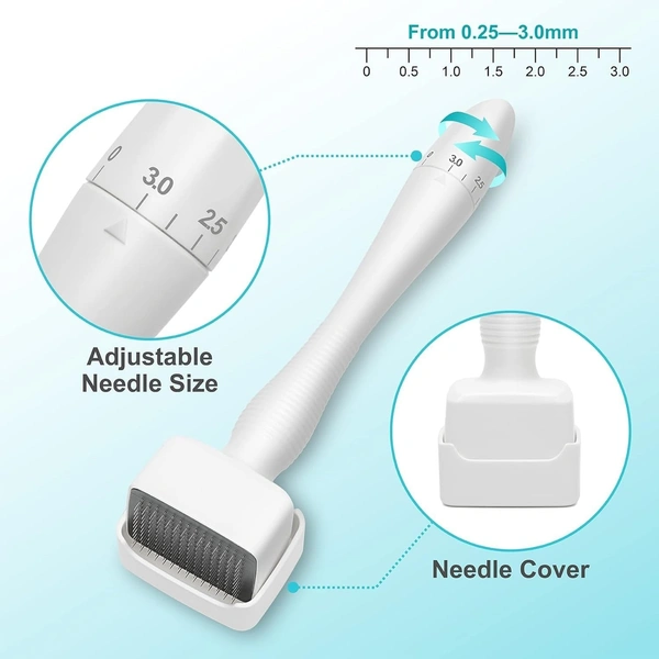 Derma Stamp Adjustable Pen 0mm - 3mm,100 A Titanium micro needles I Amazing Professional Microneedling Pen for Skin Repair, Face, Hair & Beard Growth I Easy to use I Safe and Effective - 0.25 mm to 3.00mm, white