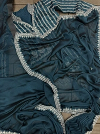 FWHB CORDING WORK EMBROIDERED READY TO WEAR SAREE WITH FULL COTI - XL, Cyan Blue